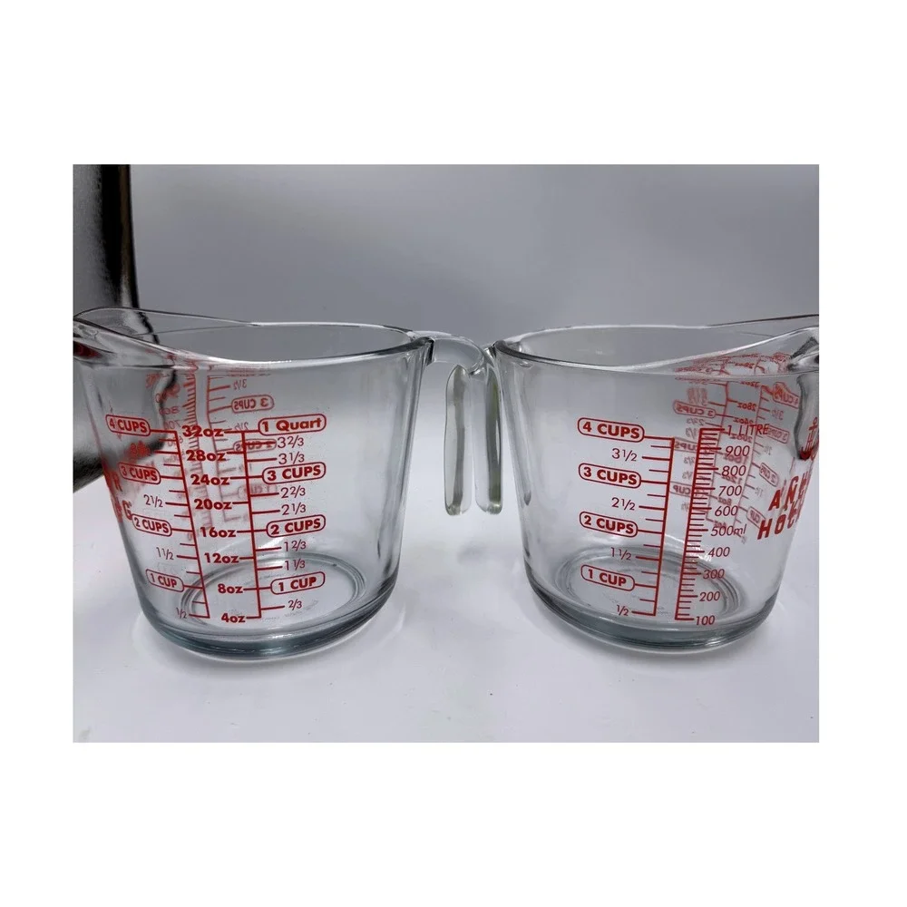 3pc Glass Measuring Cup Set Anchor Hocking 4 Cup 1 Quart & Pyrex 2 Cup 500ml